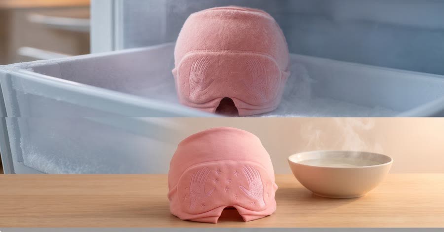 Step 1 — cool the migraine cap in the freezer or warm it up